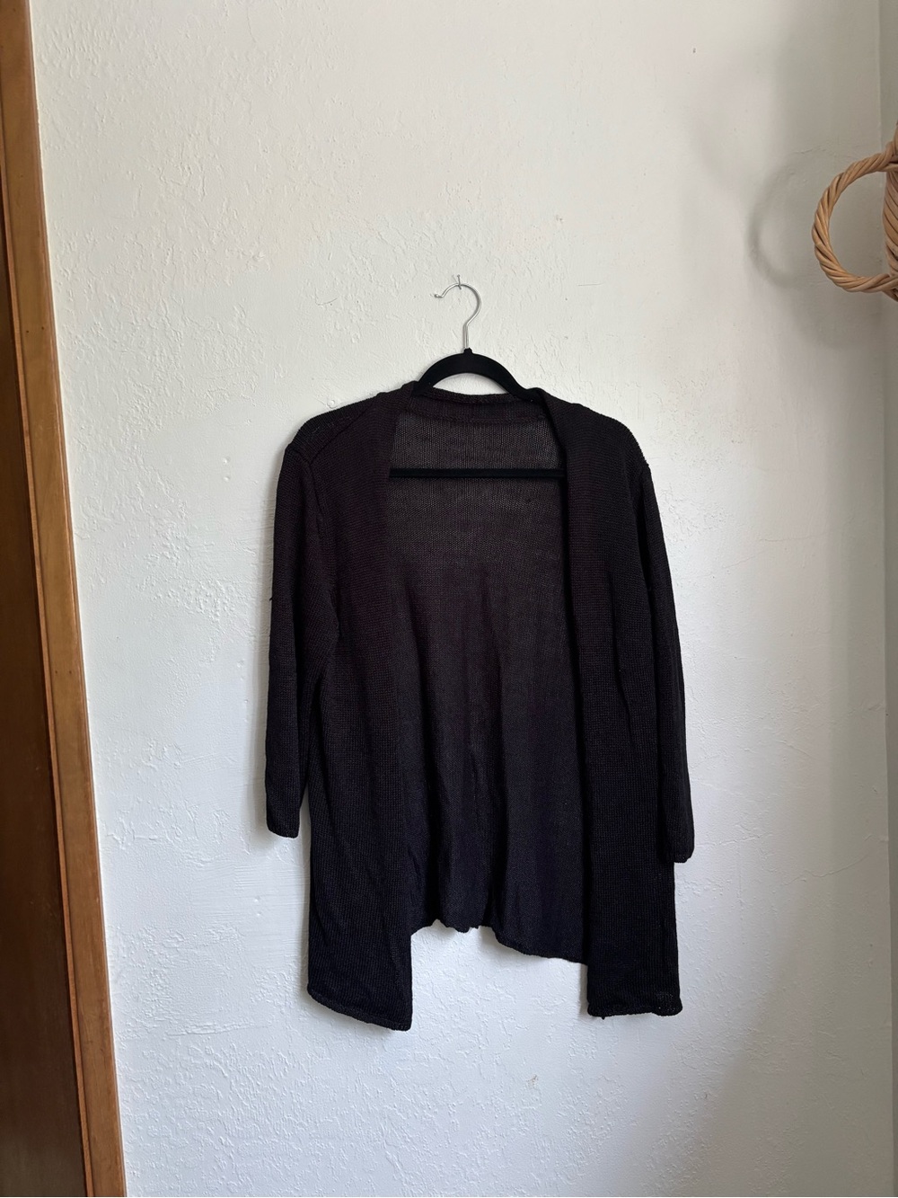 Black roll neck linen Open-Front Women's Cardigan Sweater vintage